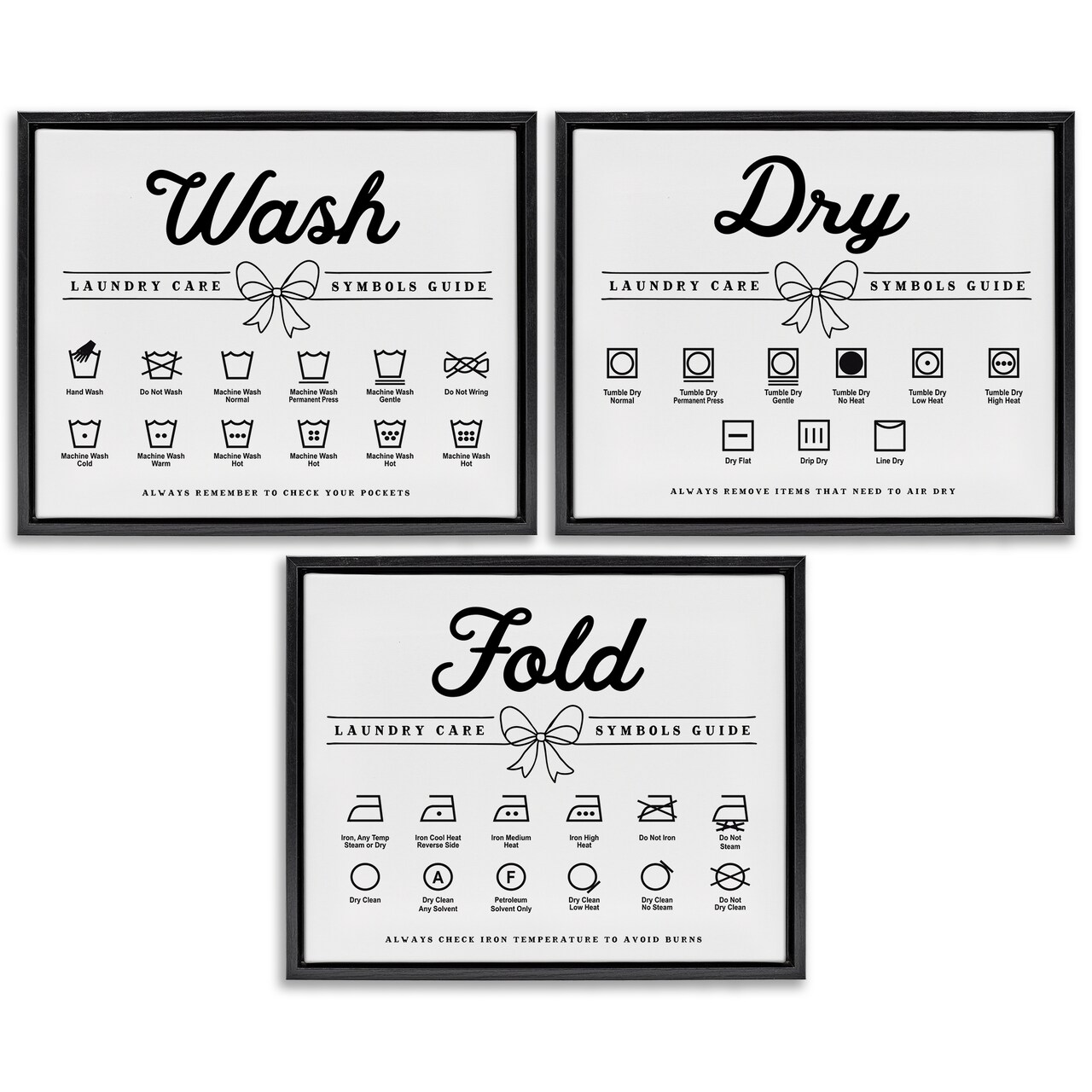 Stupell Industries Wash Laundry Symbols Bow Accent 3pc Floating Frame Set, design by Lettered and Lined